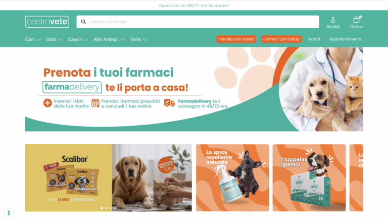 Página de inicio del sitio web de Centrovete