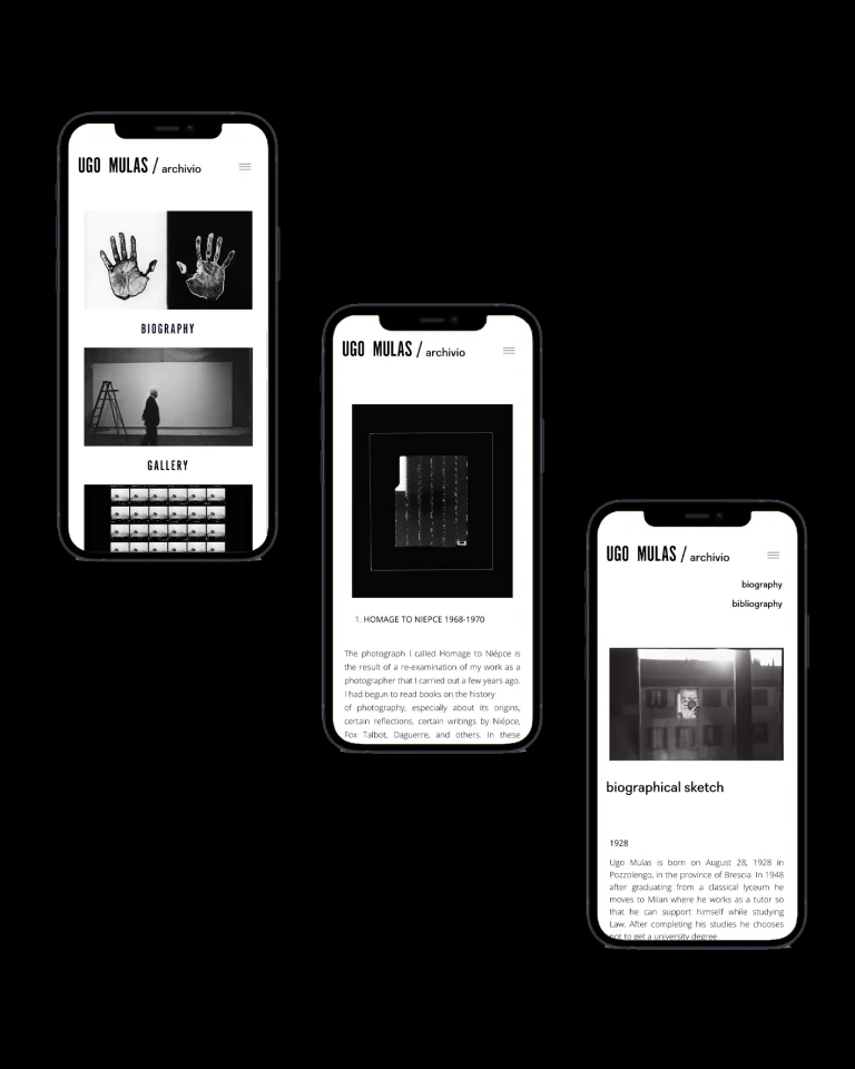 Mockup of the Ugo Mulas project on a smartphone