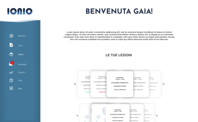 Web application interface developed for Ionio (1 of 3)