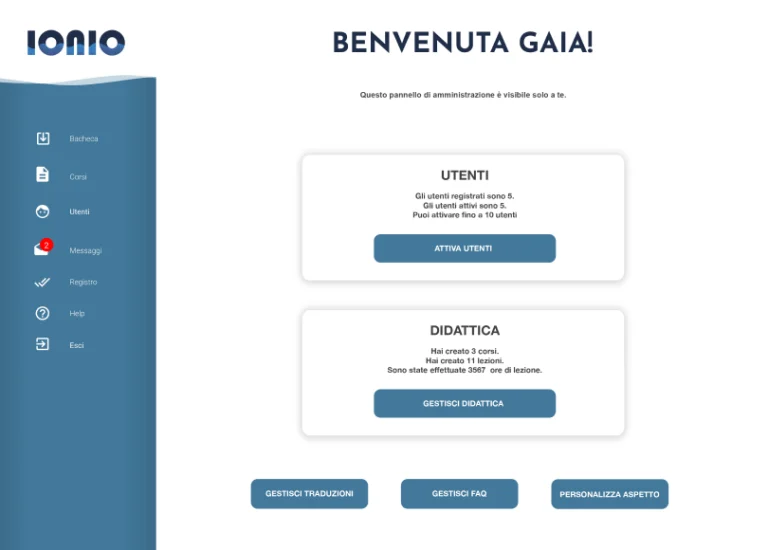 Web application interface developed for Ionio (3 of 3)