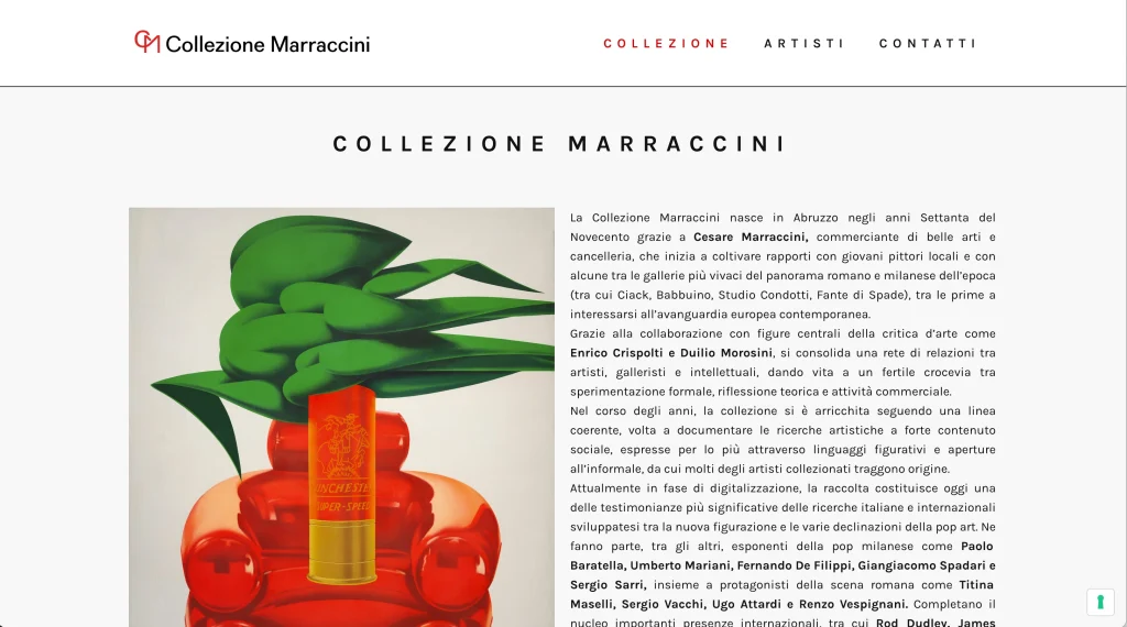 Screenshot of the Collezione Marraccini website (1 of 4)